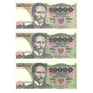 PRL, 10 000 złotych 1988 CW, CK, DF (3 egzemplarze)