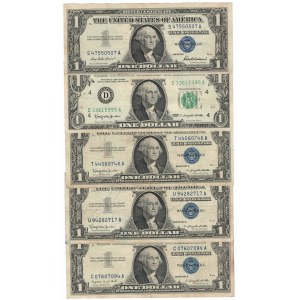 USA, zestaw banknotów 1 dolar (5 egzemplarzy)