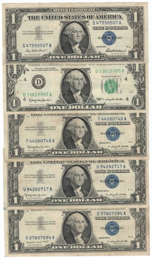 USA, zestaw banknotów 1 dolar (5 egzemplarzy)