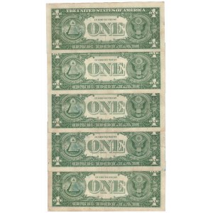 USA, set of banknotes 1 dollar (5 pcs)