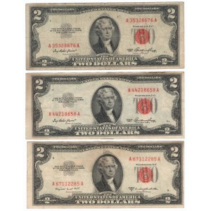 USA, set of banknotes 2 dollar (3 pcs)