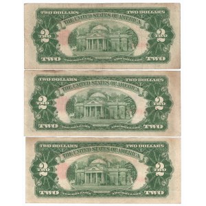 USA, zestaw banknotów 2 dolary 1953 - czerwona pieczęć (3 egzemplarze)
