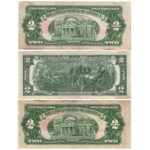 USA, zestaw banknotów 2 dolary 1953 - czerwona pieczęć i 1957 (3 egzemplarze)