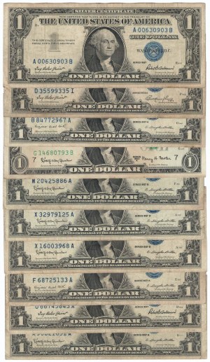 USA, zestaw banknotów 1 dolar (10 egzemplarzy)