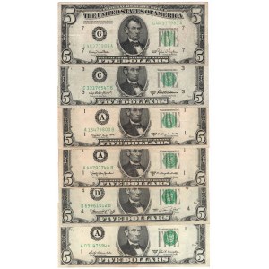 USA, set of banknotes 5 dollar (6 pcs)