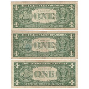USA, zestaw banknotów 1 dolar (3 egzemplarze)