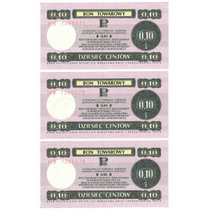 Pewex, Bon Towarowy, zestaw 10 centów 1979 HB (3 egzemplarze)