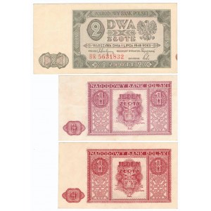 PRL, 1-2 złote 1946 -1948 (3 egzemplarze)