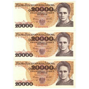 PRL, 20 000 złotych 1989 D, E, G (3 egzemplarze)