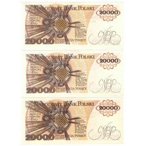 PRL, 20 000 złotych 1989 D, E, G (3 egzemplarze)
