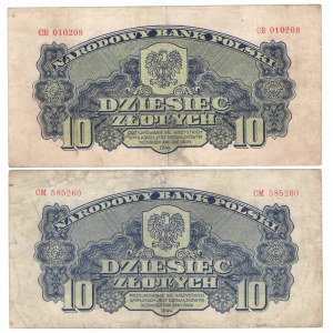 PRL, 10 złotych 1944 , ...obowiązkowym... CB i CM (2 egzemplarze)