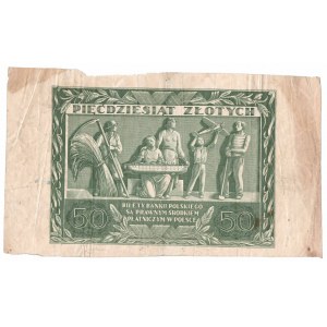 II RP, 50 złotych 1936, tylko druk rewersu - ręcznie wycięty