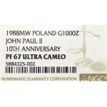PRL, 1.000 złotych 1988 Jan Paweł II - NGC PF67 Ultra Cameo