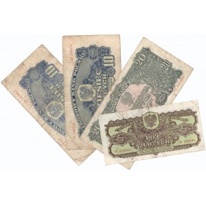 PRL, Zestaw banknotów z rocznika 1944 - owe i owym (4 egzemplarze)