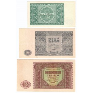 PRL, 2-10 złotych 1946 - zestaw (3 egzemplarze)