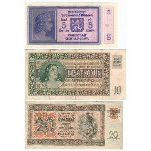 Collection of 3 pcs banknotes Slovakia and Protectorat