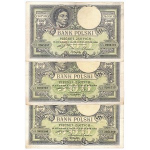II RP, 500 złotych 1919 S.A. - zestaw (3 egzemplarze)