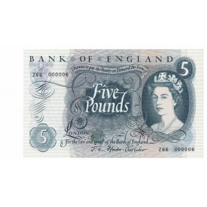 Wielka Brytania, 5 funtów (1963-71), Seria Z66 numer 000006 !