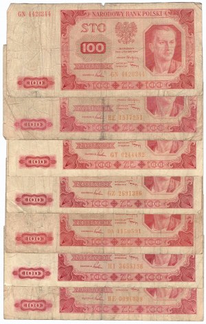 PRL, 100 złotych 1948 - zestaw różnych serii (7 egzemplarzy)