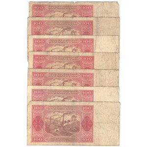 PRL, 100 złotych 1948 - zestaw różnych serii (7 egzemplarzy)