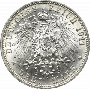 Germany, Wuertemberg, 3 mark 1911, Stuttgart - wedding anniversary