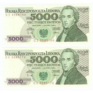 PRL, 5000 złotych 1988 - zestaw 2 egzemplarze - Seria CS