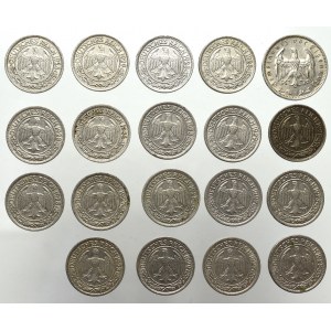 Niemcy, Republika Weimarska, Zestaw 50 fenigów 1927-1936 (18 egz) i 1 marka 1934