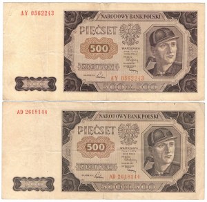 PRL, 500 złotych 1948 - 2 egzemplarze - Serie AD i AY