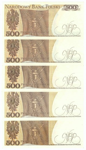 PRL, 500 złotych 1982 - zestaw 5 egzemplarzy, różne serie