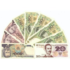 PRL, Zestaw 20-200 złotych (9 egzemplarzy)