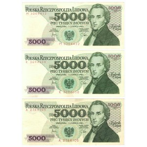 PRL, 5000 złotych 1982 A, K, M - zestaw (3 egzemplarze)