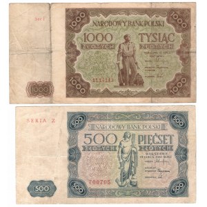 PRL, 500 i 1000 złotych 1947 (2 egzemplarze)