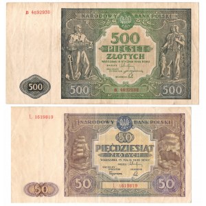 PRL, 50 i 500 złotych 1946 (2 egzemplarze)