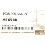II Republic of Poland, 2 groschen 1938 - NGC MS65 RB