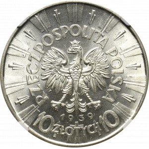 II Rzeczpospolita, 10 złotych 1939 Piłsudski - NGC MS64