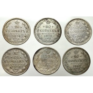 Russia, Alexander II, Lot of 20 kopecks 1869-78