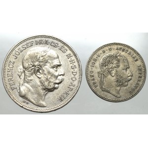 Węgry, 2 korony 1912 i 20 Forint 1869