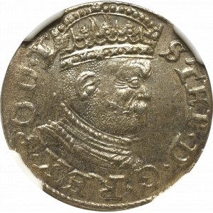 Stefan Batory, Trojak 1586, Ryga - mała głowa NGC MS61