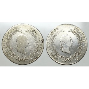 Austria, Franciszek I, Zestaw 20 krajcarów 1827 i 1828 (2 egzemplarze)