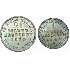 Niemcy, Prusy, Zestaw 1 i 2 1/2 silbergroschen 1841-1870