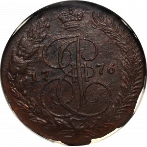 Rosja, Katarzyna II, 5 kopiejek 1776 - NGC AU58 BN