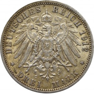 Germany, Wuertemberg, 3 mark 1914