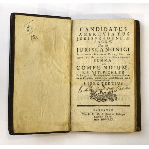 Prawo kanoniczne Pichler Księga trzecia Warszawa 1761