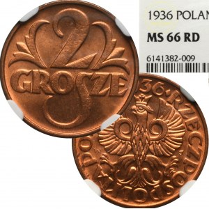 II Republic of Poland, 2 groschen 1936 - NGC MS66 RD