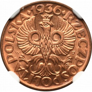 II Republic of Poland, 2 groschen 1936 - NGC MS66 RD