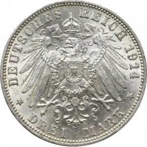 Germany, Wuertemberg, 3 mark 1914