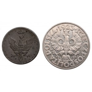 Zestaw, 50 groszy 1923 i 5 fenigów 1918
