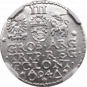 Zygmunt III Waza, Trojak 1594, Malbork - nieopisany NGC UNC Details