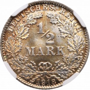 Germany, 1/2 mark 1918 D - NGC MS66