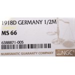 Germany, 1/2 mark 1918 D - NGC MS66